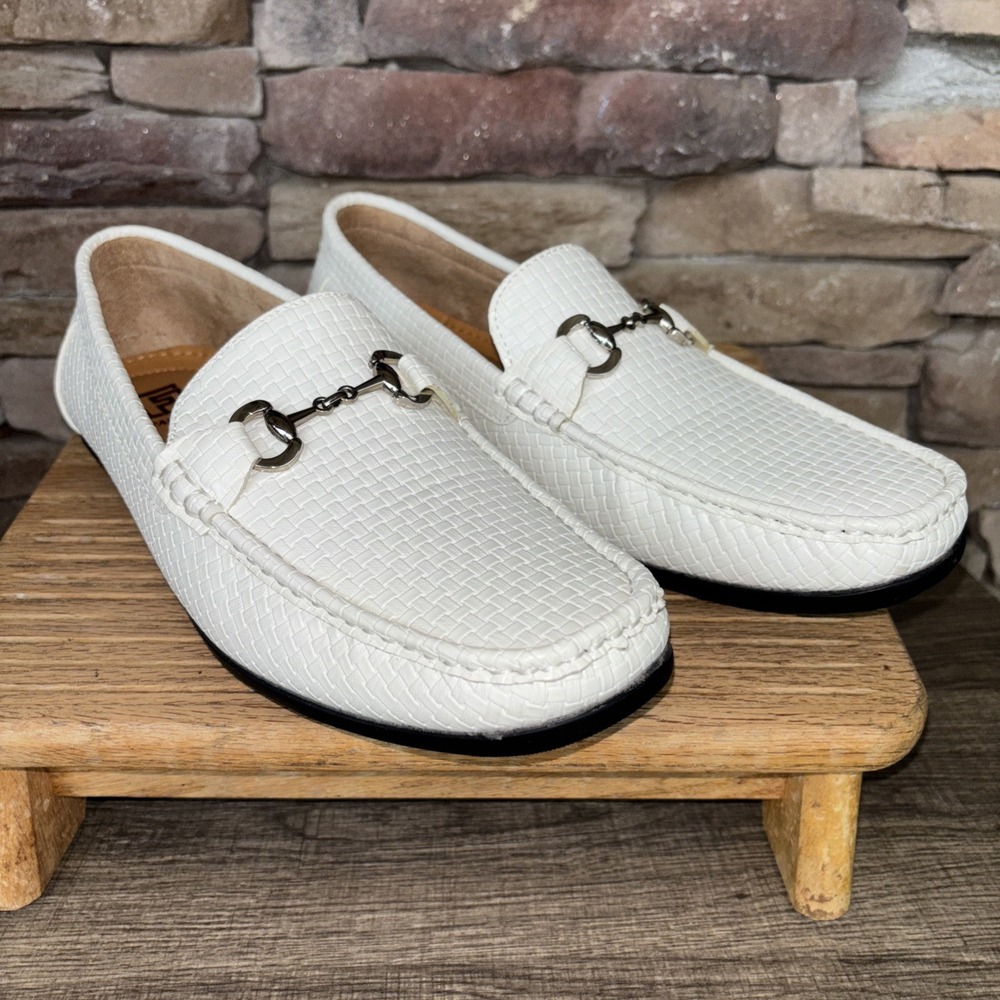 Faranzi White Sheldon Silver Buckle Slip on 10 Driver's Men Loafer/Shoe F420297K - Picture 11 of 16